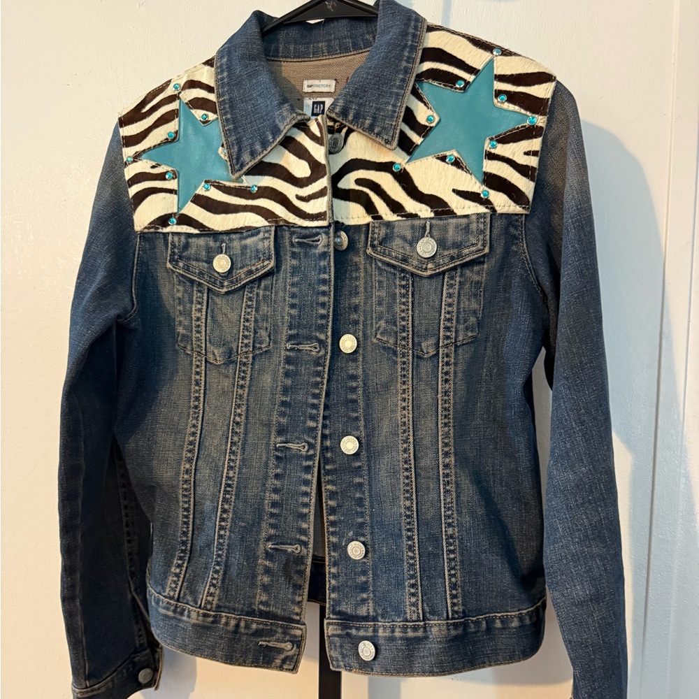 GAP Denim Jacket with Zebra and Teal Star Details